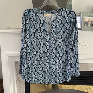 NEW Michael Michael Kors Blue Snake Print Bell Sleeve Top